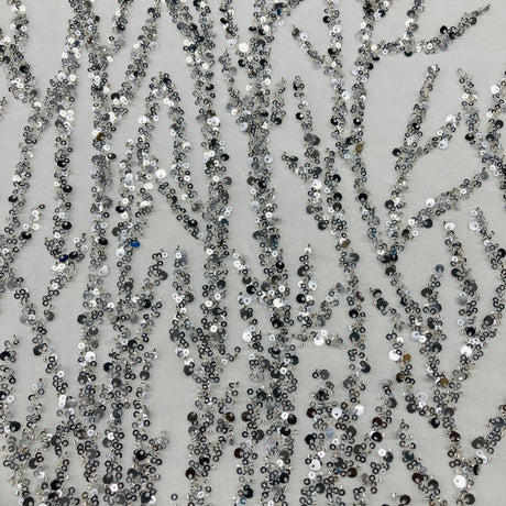 Beaded Sequined Lace Fabric on Polyester Net Mesh