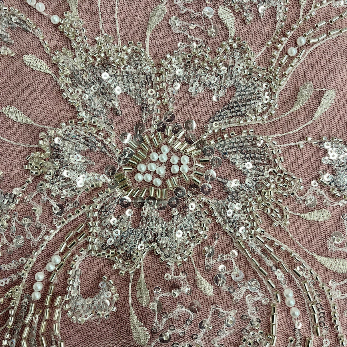 Beaded Lace Fabric on Polyester Net Mesh