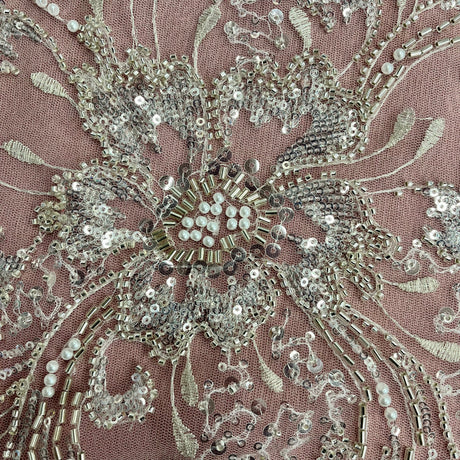 Beaded Lace Fabric on Polyester Net Mesh