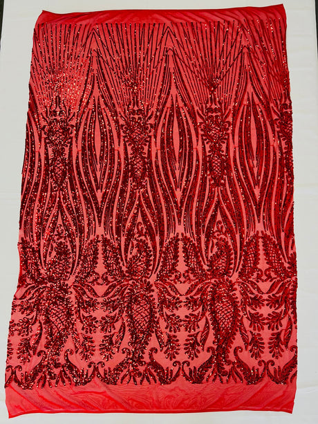 Paisley Sequin Design 4 Way Stretch Mesh Fabric - Nude Paisley Embroidered Iridescent Sequins, 48-50" Width, 36" Length (1 Yard)