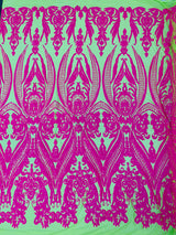 Big Sequin Damask Polyester Fabric - Damask Sequin Mesh, 54" Width (1 Yard)