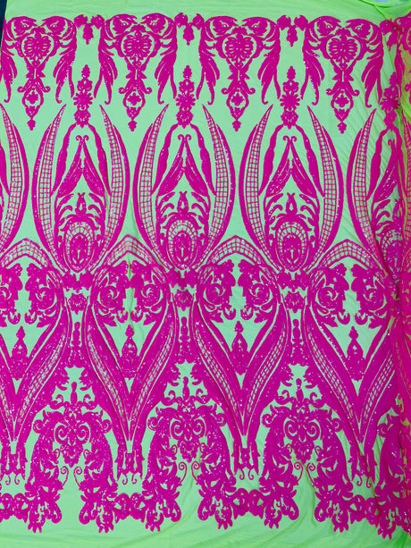 Big Sequin Damask Polyester Fabric - Damask Sequin Mesh, 54" Width (1 Yard)