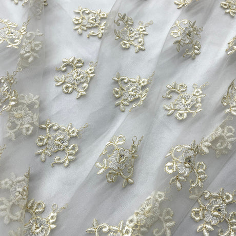 Beaded Lace Fabric on Polyester Net Mesh 52"