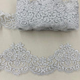 Corded Lace Trimming Embroidered On 100 Percent Polyester Net Mesh Fabric - Gold, Ivory With Silver, Ivory, Silver, White With Silver, White, 6" Width (1 Yard)