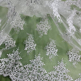 1 Yard Beaded and Corded Lace Fabric Embroidered on Polyester Net Mesh
