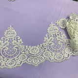 Corded Lace Trimming Embroidered On 100 Percent Polyester Net Mesh Fabric - Ivory, White, 8.5" Width (1 Yard)