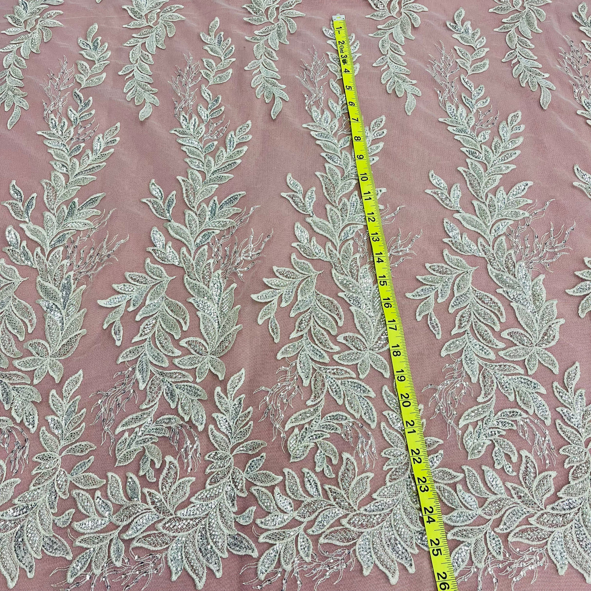Beaded Lace Fabric on Polyester Net Mesh 54"