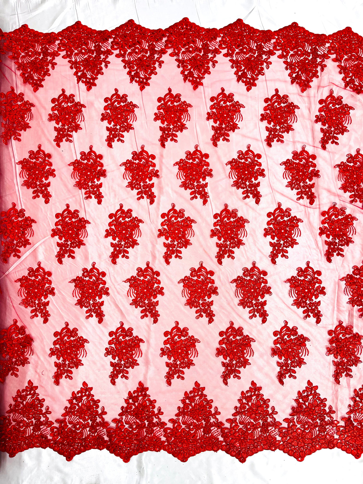 Camila Embroider Floral Damask Lace Fabric - Floral Damask, 54" Width (1 Yard)