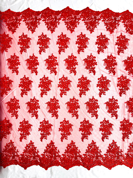 Camila Embroider Floral Damask Lace Fabric - Floral Damask, 54" Width (1 Yard)