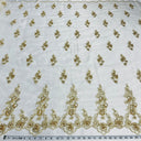 Beaded Corded Floral Lace White Mesh
