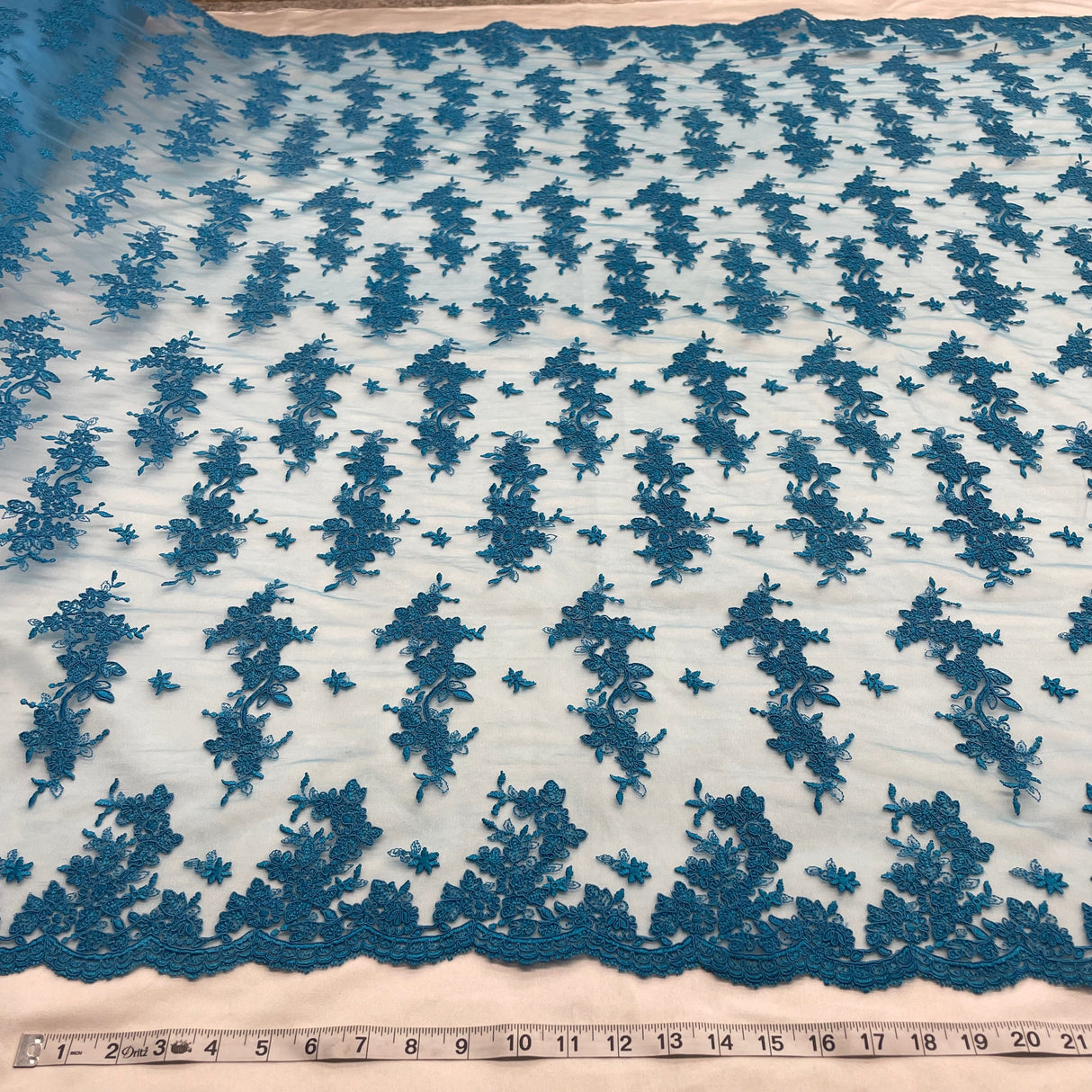 Corded Bridal Lace Fabric Embroidered on Polyester Net Mesh 54"