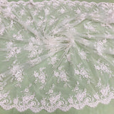 1 Yard Corded Bridal Lace Fabric Embroidered on 100 Percent Polyester Net Mesh White 56 inch Width