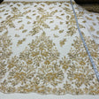 Beaded Lace Fabric Embroidered On 100 Percent Polyester Net Mesh - Gold, Silver, 52" Wide (1 Yard)