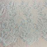 1 Yard Beaded Lace Fabric Embroidered on Polyester Net Mesh White and Ecru