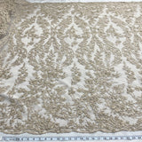 Beaded Lace Fabric Embroidered On 100 Percent Polyester Net Mesh - Silver, Champagne, 54" Width (1 Yard)