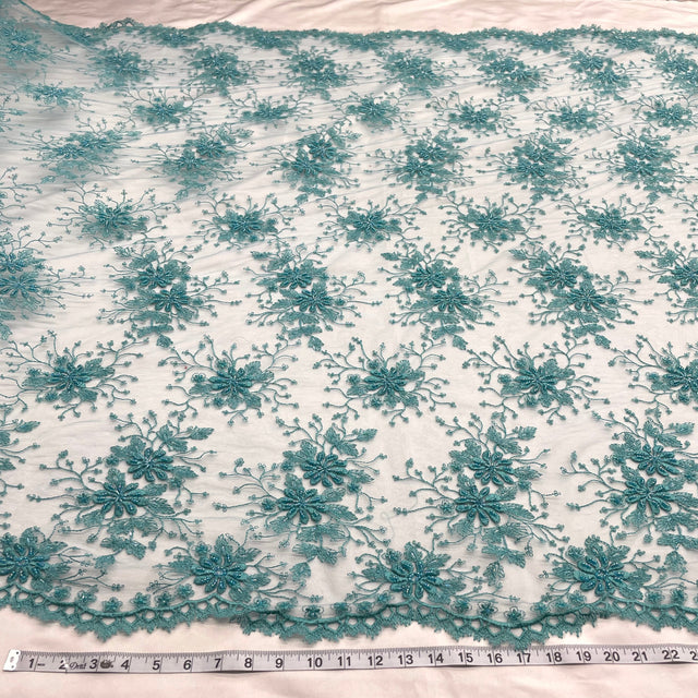 Beaded Lace Fabric on Polyester Net Mesh