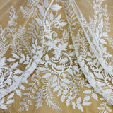 Beaded Sequined Lace Fabric on Polyester Net Mesh