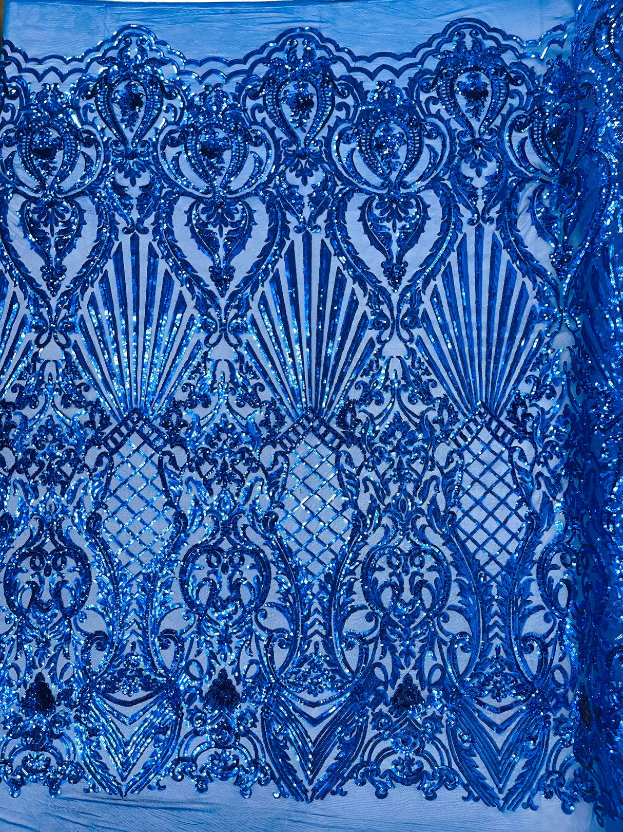 Sea Shell Sequin Damask Polyester Fabric - Iridescent Sequin Damask, 54" Width (1 Yard)