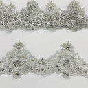 Beaded Lace Trimming Embroidered On 100 Percent Polyester Net Mesh Fabric - Gold, Silver, White Beaded Embroidery, 3" Width (1 Yard)