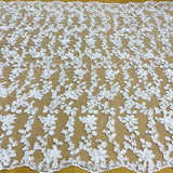 Beaded 3D Floral Lace Fabric Off White 44"