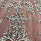 Ethereal Elegance Beaded Corded Bridal Embroidered Lace Polyester Fabric - White, Gold, Ivory, Silver, Rose Gold, 54" Width (1 Yard)