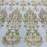 1 Yard Beaded Lace Fabric Embroidered on 100% Polyester Net Mesh Off White
