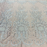 1 Yard Beaded Lace Fabric Embroidered on 100% Polyester Net Mesh | Ivory