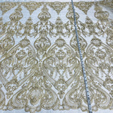 Embroidered Bridal Lace Fabric on Polyester Net Mesh