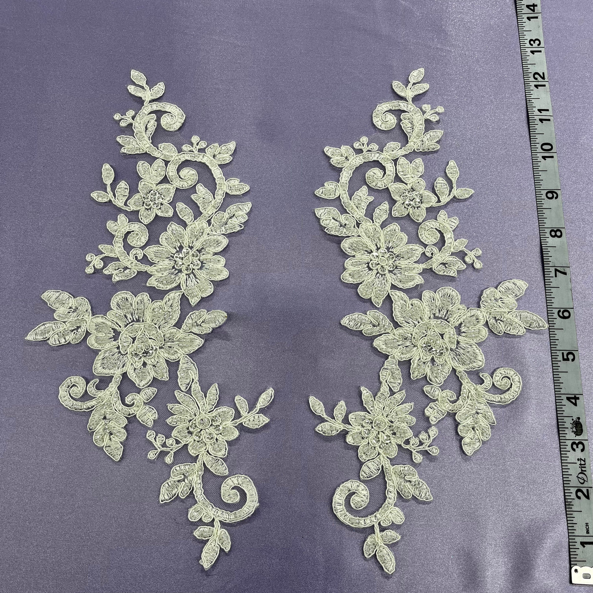 Beaded Corded Floral Lace Applique