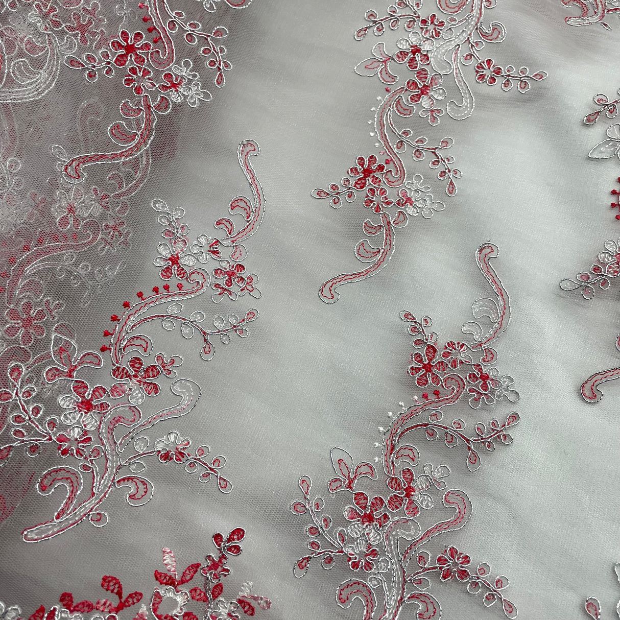 Corded Bridal Lace Fabric - Embroidered Polyester Net Mesh, Approximately 54" Width (1 Yard)