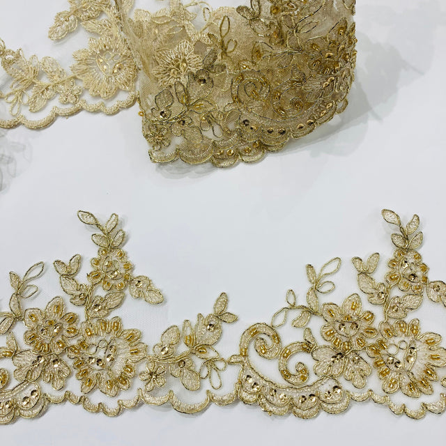 Beaded Corded Lace Trimming 4"