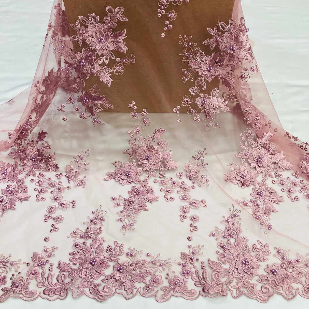Beaded 3D Floral Lace Fabric