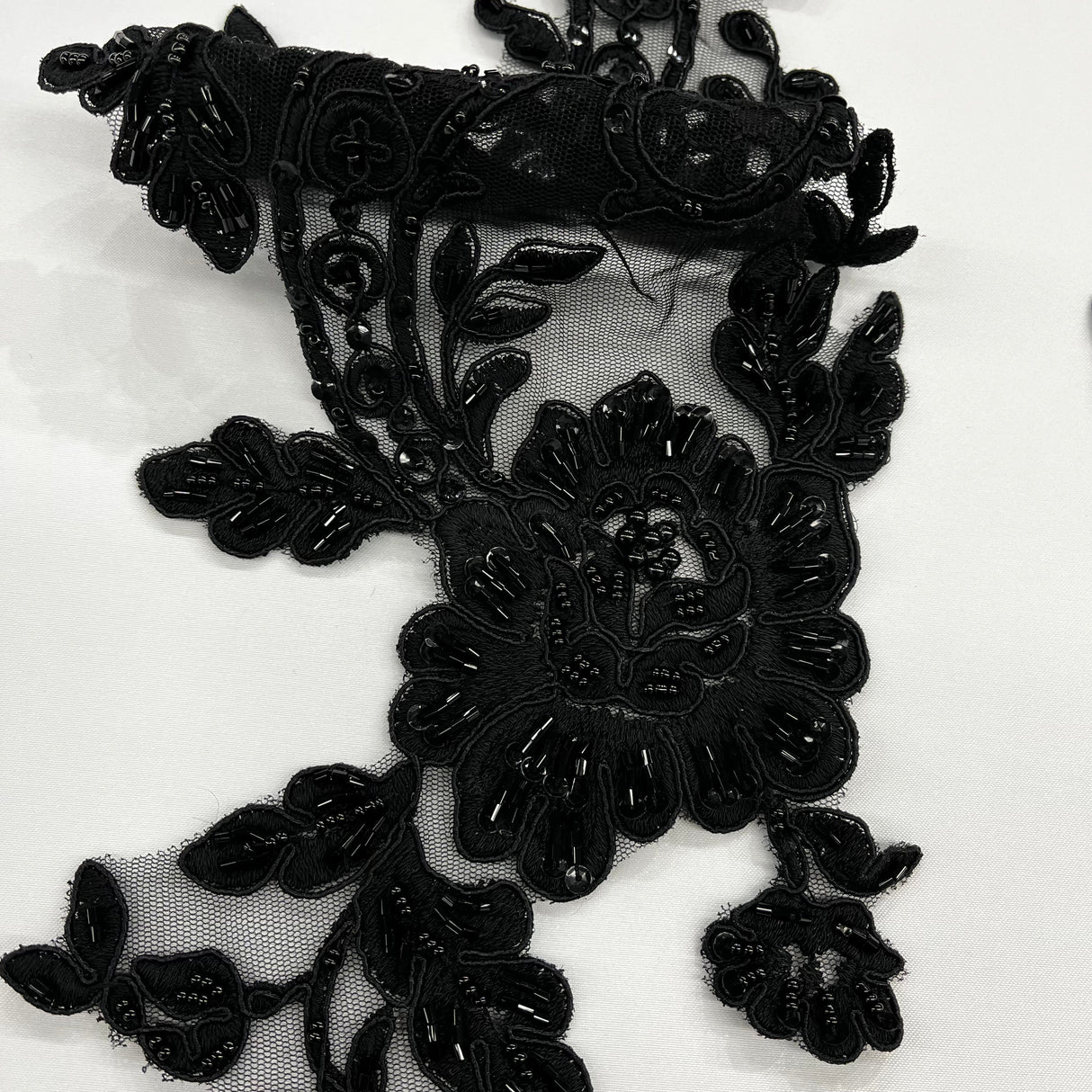 Beaded Corded Floral Lace Applique 20" x 5.5"