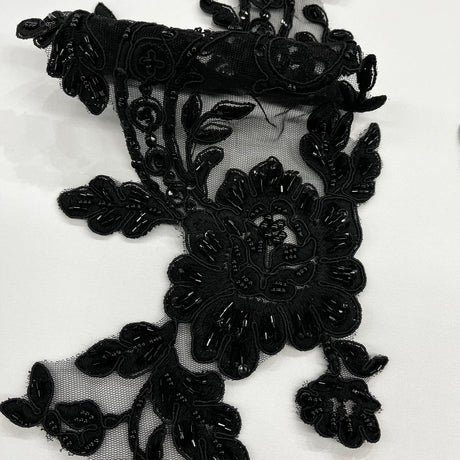 Beaded Corded Floral Lace Applique 20" x 5.5"
