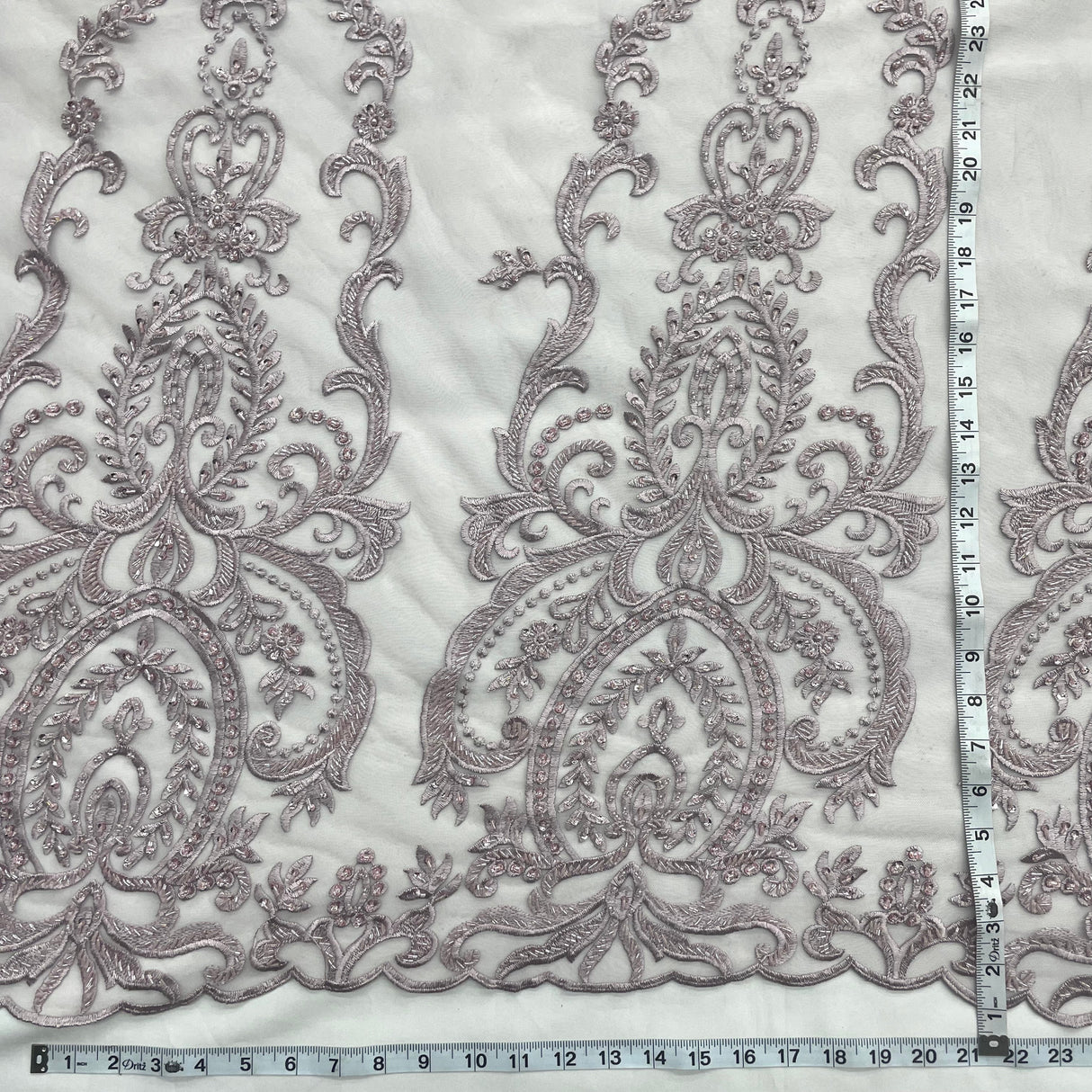 Beaded Lace Fabric on Polyester Net Mesh 54"