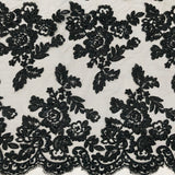 1 Yard Elegant Beaded and Corded Bridal Lace Fabric Embroidered on 100% Polyester Net Mesh White