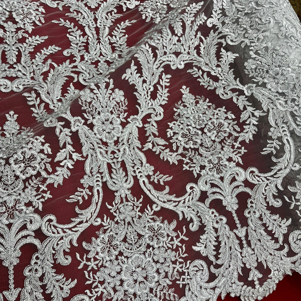 Embroidered Bridal Lace White Mesh