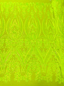 Big Sequin Damask Polyester Fabric - Damask Sequin Mesh, 54" Width (1 Yard)