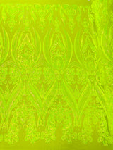 Big Sequin Damask Polyester Fabric - Damask Sequin Mesh, 54" Width (1 Yard)