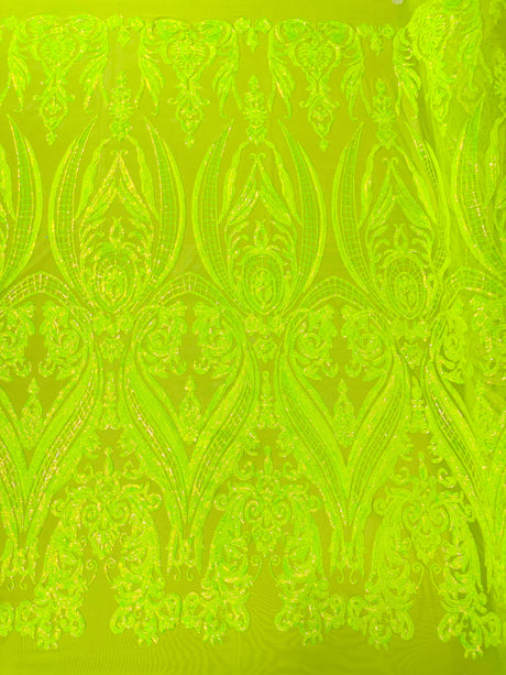 Big Sequin Damask Polyester Fabric - Damask Sequin Mesh, 54" Width (1 Yard)