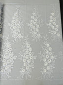 Rosa 3D Floral Design With Rhinestones Polyester Fabric - 3D Floral Embroidered Mesh Lace, 54" Width (1 Yard)