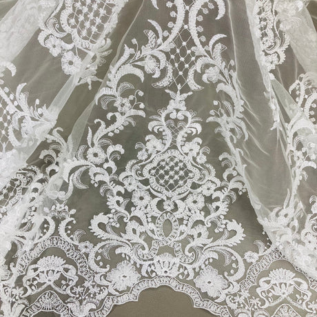Beaded Lace Fabric on Polyester Net Mesh 53"