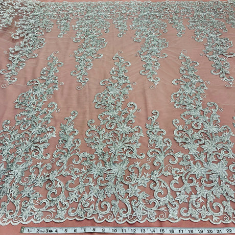Beaded Corded Bridal Lace Mesh