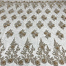1 Yard Silver Beaded 3D Floral Lace Fabric Embroidered on Polyester Net Mesh Couture 52 Inch Width