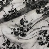 Beaded Sequined Lace Fabric on Polyester Net Mesh
