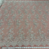 1 Yard Ivory Beaded & Corded Bridal Fabric Lace Embroidered on 100 Percent Polyester Net Mesh 51 Inch Width