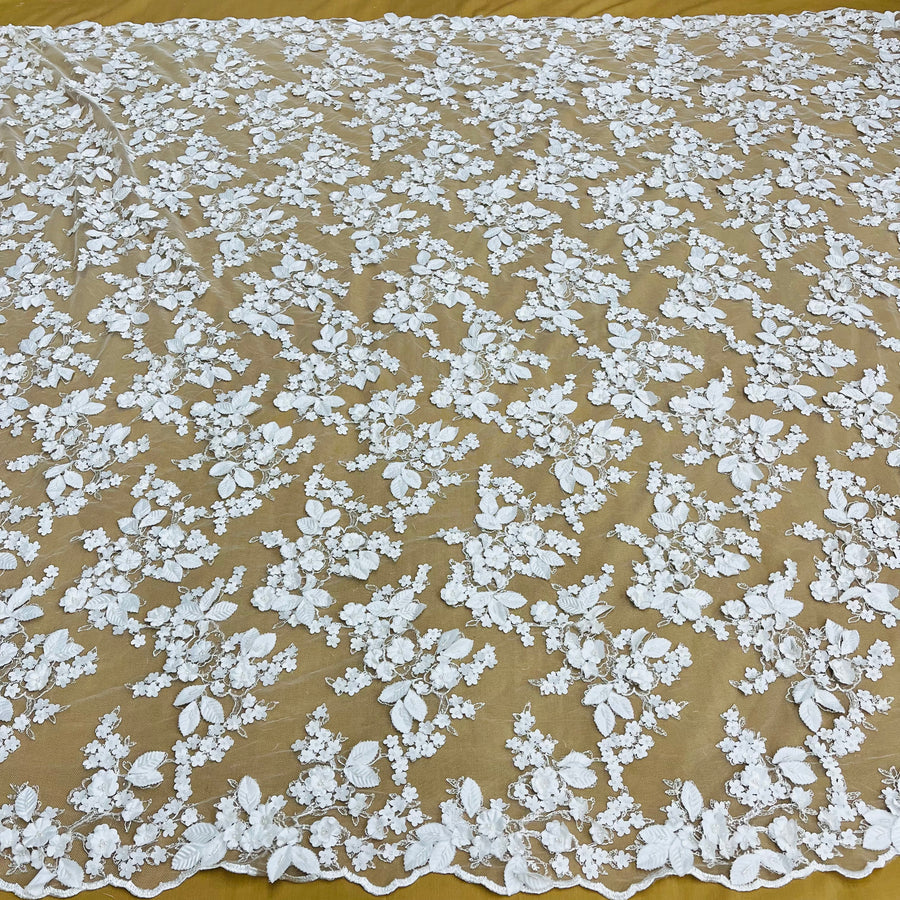 1 Yard Beaded 3D Floral Lace Fabric Embroidered on 100% Polyester Net Mesh