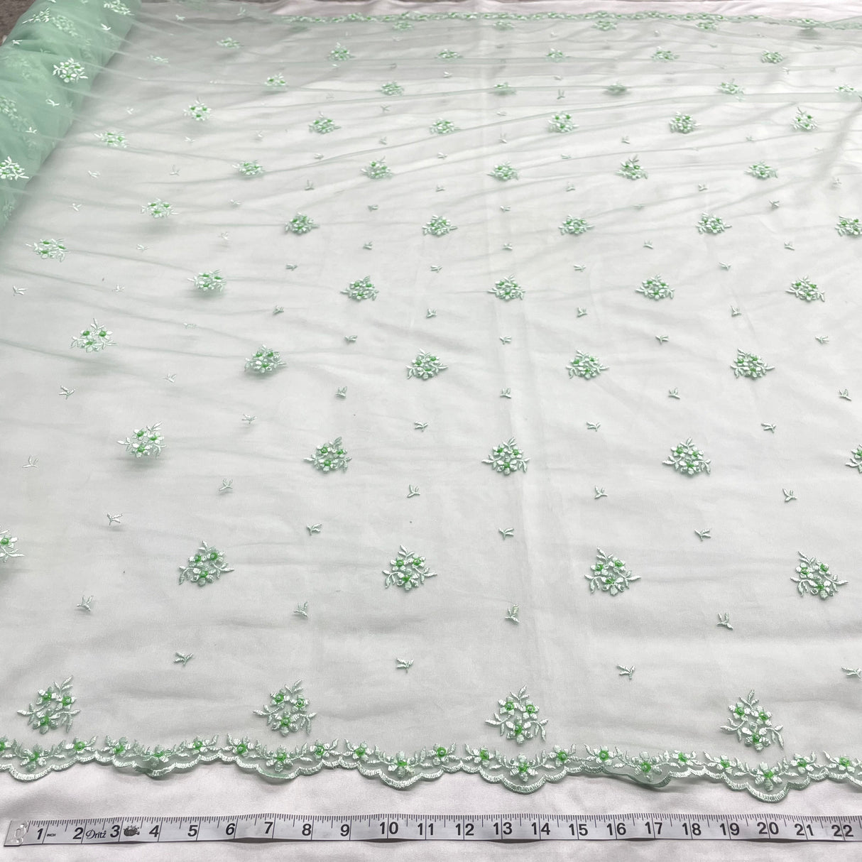 Beaded Embroidered Lace Mesh Fabric