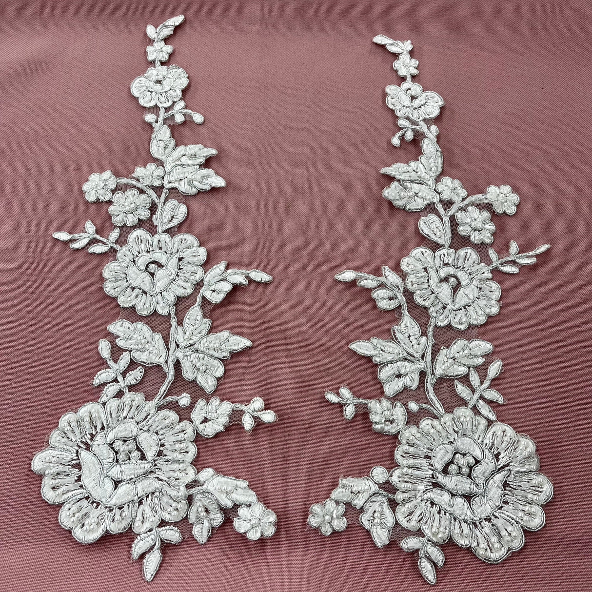 Beaded Corded Floral Lace Applique