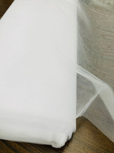 Illusion Tulle Mesh Polyester Fabric - White, Wrinkled Texture, 108" Width (1 Yard)